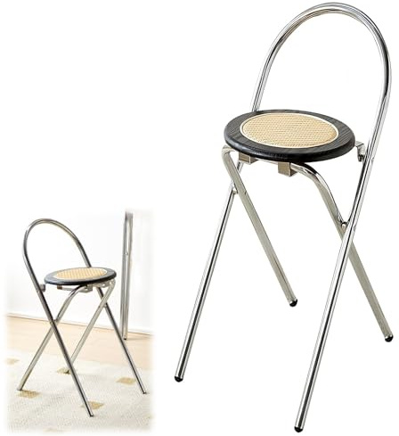 Sgabello da Bar Pieghevole da 50 cm, Seggiolone Pieghevole Portatile con Supporto per la Schiena e Struttura in Metallo, Sgabello da Bar Pieghevole per Cucina da Patio all'aperto (Color : Zwart)
