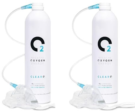 ClearO2 Bomboletta di ossigeno da 15 l con maschera e tubo, ossigeno respiro puro in un contenitore di alluminio leggero, prodotto nel Regno Unito (kit completo, 15 l (confezione da 2)