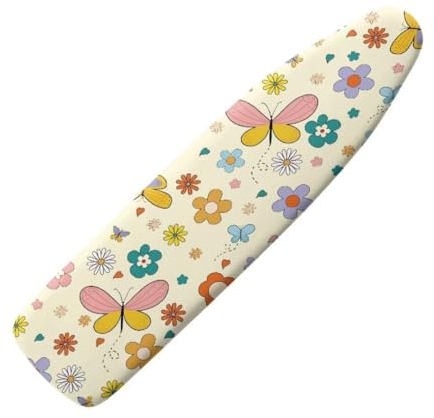 Jeiento Bügelbrettbezug mit Cartoon-Blumenmuster, Schmetterlings-Motiv, schmutzabweisend und langlebig, für Bügelbrett, 38,1 x 137,2 cm, Polyester, Klettverschlüsse