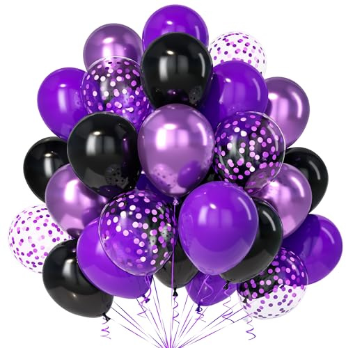 Teselife Palloncini Viola Nero, 30Pezzi Viola Profondo Metallizzato Viola Confetti Palloncino Ragazza Donne Compleanno Anniversario Matrimonio Mascherata Fidanzamento Addio Nubilato Halloween Decora