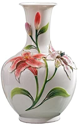 Blumenvase Exquisite Lilien-Keramikvase, Ornamente, hochwertige Luxusvasen, große Haushalts-Porzellan-Emaille-Farbe Blumenvasen Vases