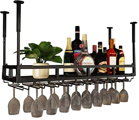 IBOWZ Deckenverzierung Deckenregal Decken-Schwarz-Weinglasregal, hängendes Weinregal, 11,8-23,6 Zoll höhenverstellbares hängendes Weinregal, Weinflaschenhalter aus Metall, perfekt für Bar-Café-Küche