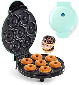 SQUADO Macchina per Ciambelle Mini Elettrica, 700 W, 12 pollici (30,5 cm), 7 Fori, per Famiglie Fai-Da-Te, Feste, Pasticcerie