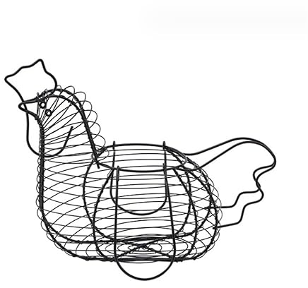 HYKJCSS Huevera Gallina Tenedor del Huevo De Gallina, Cesta De Alambre Decorativa Negra con La Cesta del Huevo del Alambre De La Decoración De La Manija para La Cocina Hueveras