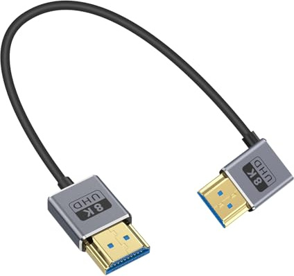 Duttek Câble HDMI 8K à angle droit, câble HDMI mâle vers mâle, cordon HDMI ultra fin 48 Gbit/s OD2,5 mm, prend en charge 8K @ 60 Hz, 4K @ 240 Hz, HDR dynamique, eARC, compatible avec GH5S, PS5,