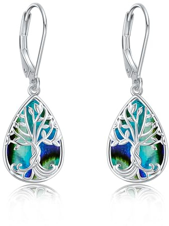 DAYLINLOVE Livets träd örhängen 925 sterling silver havsöraskal livets träd tårdroppe dinglande örhängen keltiska skotska nordiska hedniska smycken gåvor för kvinnor flickor, 17.5*10.8 mm