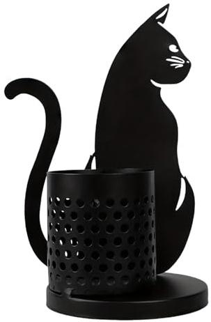 Keyubria Schwarzer Katzen-Stifthalter Aus Metall, Katzen Stiftehalter Für Den Schreibtisch, Bleistifthalter Mit Schwarzer Katze, Katzen Stifthalter Für Den Schreibtisch Für Büro, Heimdekoration