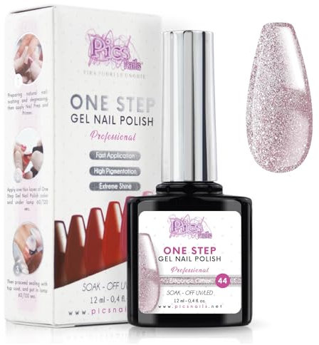 Smalto Semipermanente Unghie One Step Uv/Led 12 ml - Elegance Glitter - Smalto Unghie Gel - Unghie Subito Brillanti Con o Senza Base e Top Coat