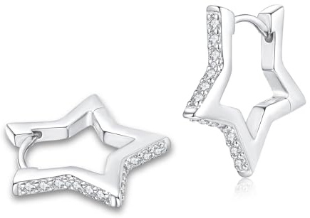 Estrellique 925 Sterling Silber Creolen Ohrringe für Damen - Hypoallergene Herz/Stern/Dreieck-Form Geometrische Knorpel Schlafen Ohrringe Mit Zirkonia - Geschenk