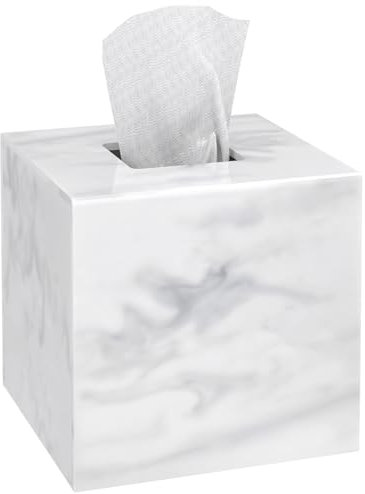 Taschentuchbox-Abdeckung, quadratisch, Acryl, würfelförmiger Taschentuchbox-Halter, weißer Marmor, für Waschtisch, Badezimmer, Küche, Schlafzimmer und Büro