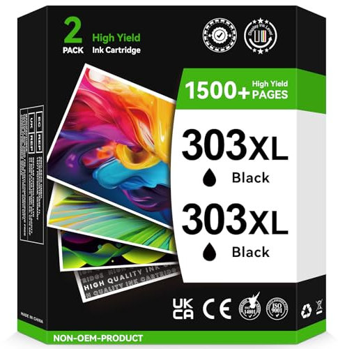 INKYEAH 303XL Druckerpatronen Schwarz- 2X 750 Seiten, Kompatibel für Original HP 303 Schwarz Druckerpatronen, 303 XL für Envy Photo 7134 7830 6232 6230 7130 6220 6234 7100 7155 7800 7834 Tango X