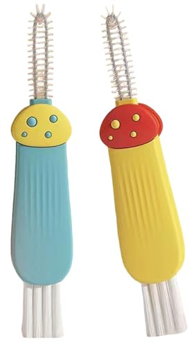 3 in 1 Cup Lid Gap Cleaning Brush Multifunctional Bottle Cleaning Brush for Water Bottle Cup Lid Gap for Gaps of Various Containers (Yellow Blue(Mushroom))