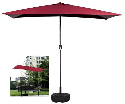 Halbschirm für den Außenbereich, Terrasse, mit Kurbel und Fuß, rechteckig, Markt-Wandschirm, ideal für Café, Deck, Balkon, Fenster oder Terrasse, rot, 200*100