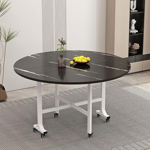 Klappbarer Esstisch, runder Klapp-Esstisch mit Klappblatt, vielseitiger Esstisch mit 6 Universalrädern und Metallrahmen, in 3 Formen zusammenklappbar, für kleine Esszimmerküchen