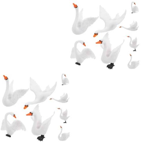 Kisangel 2 Sätze Schwan-Ornamente Miniatur Poolschwimmer Solarwasserpumpe Solarbrunnen Teich Schwan Figur Bonsai-harzhandwerk Schwan Dekorationen Mini-Schwan-Figur Plastik Weiß 8 Stück * 2