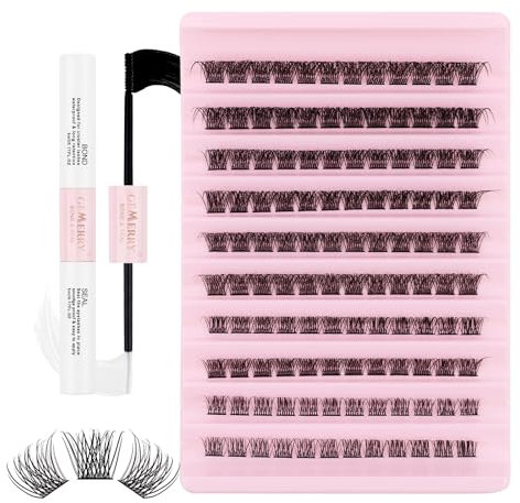 GEMERRY Faux Cils Individuel Bande Transparente Extension de Cils Naturel Cluster Lashes avec Colle Faux Cils Bouquet Volume Russe DIY à la Maison Cils Individuels(MHL08-KIT)