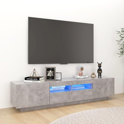 Tomostar Meuble TV avec LED, Banc TV Support Télé Armoire de Télévision avec lumières LED Gris béton 180x35x40 cm