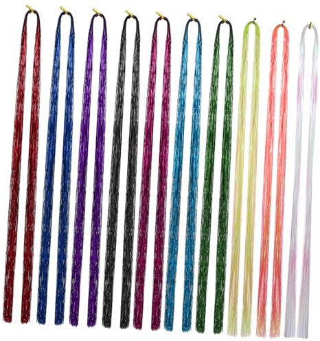 Gogogmee 20 Stück Bunte Glänzende Haarverlängerungen aus Synthetischem Fasermaterial Dünn und Leicht für Spezielle Anlässe und Zöpfe Vielfältige Farbwahl