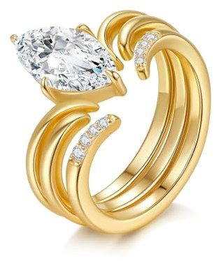 ZUOHUI Bague combinée Stream Tide – Argent sterling S925, 0,2 ct, moissanite marquise, taille cœurs et flèches, bague unisexe empilable for femme et homme, idéale for le bureau, les occasions spéciale