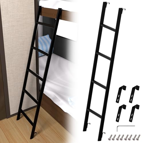 Treppe Hochbett Leiter 127/140/152/168 cm, Wohnmobil-Etagenbettleiter mit 4 Haken und Fußkappen, Metall-Twinbett Trittleiter für Zuhause, Wohnheim, Belastbarkeit 150 kg (127cm, Schwarz)