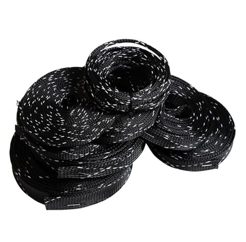 Braided Cable Management Sleeve, Expandable Braided Cable Sleeve Multicolor 2-25mm 1-10M(Black White,15MM-10 METER)