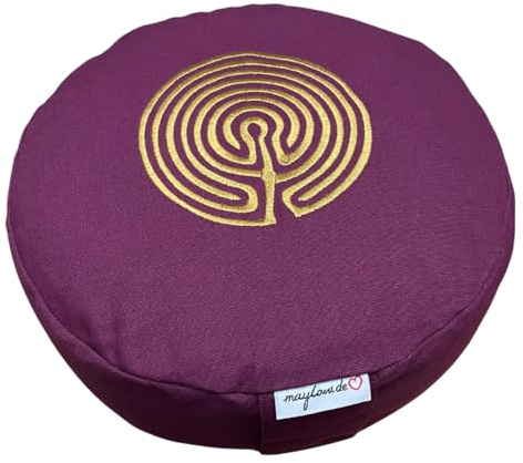 maylow Yoga mit Herz Cuscino da yoga, altezza 15 cm, con ricamo Shanti sole o labirinto, lavabile, imbottitura in pupe di grano saraceno, comodo, di alta qualità, personalizzabile come desiderato