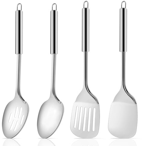 Juego de 4 utensilios de cocina, juego de utensilios de cocina de acero inoxidable, espátula, utensilios de cocina de acero inoxidable, utensilios de cocina para el hogar, utensilios de cocina, aptos