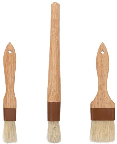 TOYANDONA 3 st. bakpensel med trähandtag - värmebeständig bakpensel - vildsvinsborst oljeapplikator för bakning, grillning, bredning av olja, smör, grillsås, kaka