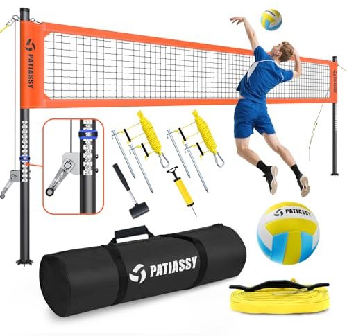 Patiassy Rete da pallavolo resistente, set professionale per esterni con pali in alluminio antiruggine regolabili in altezza, sistema di verricello, design anti-abbassamento, pompa e borsa da