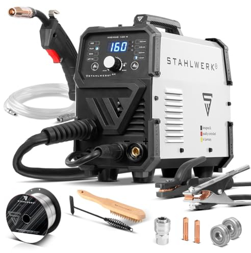 STAHLWERK Schutzgasschweißgerät MIG/MAG 160 M – kompakter 5-in-1-Kombi-Inverter mit 160 A für MIG/MAG, FLUX (Fülldrahtschweißen), MMA/E-Hand (ARC) & Lift-TIG (DC), nur 6,8 kg, Hotstart und Anti-Stick