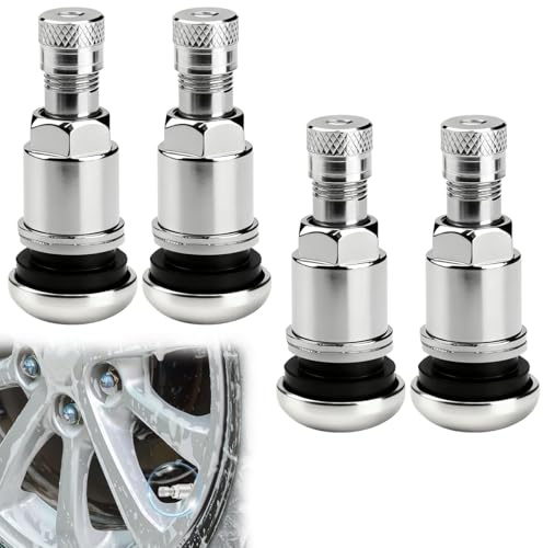 Wcawnlt 4 Silber Metallventile Autoventil 11,3 mm Reifenventil Für Felge, Robustes Metallventil Mit Ventileinsatz, Ventile Für Auto Reifen, Geeignet Für PKW LKW Transporter