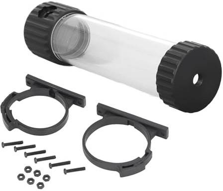 Réservoir de refroidissement à eau cylindrique avec filtre intégré, réservoir de refroidissement à eau transparent de 515 ml pour ordinateur PC, matériau PMMA POM de 265 mm avec (Noire)