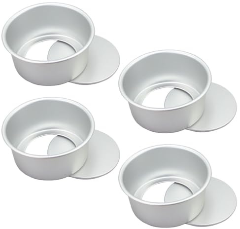 Lurrose Molde Redondo para Hornear de Aluminio Anodizado, Set de 4 Piezas de 10 Cm Base Desmontable, Moldes para Pasteles Pequeños y Mousses, Utensilios para Repostería Doméstica y