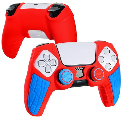 DLseego Protective Cover Case Compatible with PS5 Controller,Anti-Slip Silicone Soft Shell,Ergonomic Handle Protector Skin for PS5 Controller with 4PCS Thumb Stick Caps,Red