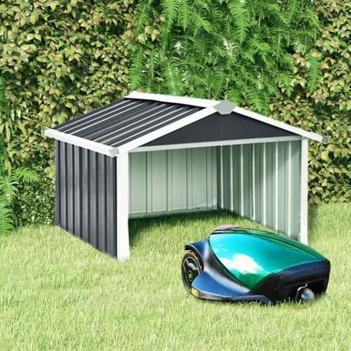 Refined Rasenmäher Garage 92x97x63 cm Verzinkter Rasenroboter Mähroboter Dach Überdachung Unterstand Sonnenschutz Mährobotergarage Stahl Anthrazit