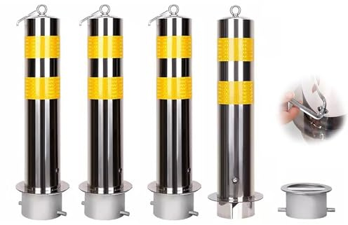 Bolardo de seguridad for estacionamiento, 4 postes de seguridad extraíbles, poste de barrera de estacionamiento de acero inoxidable, 24 pulgadas de altura con 16 pernos de anclaje