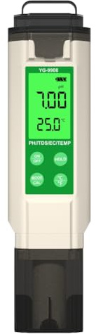 Generchin PH-Mètre Numérique Testeur de Qualité de L'Eau Hydroponique Thermomètre à Rétroéclairage LCD Compteur PH/EC/TDS pour Aquariums Spa
