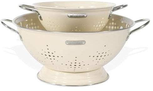 beifeier Set di scolapasta in metallo, 2 e 6 litri, per cucina con manico e base, colino essenziale per scolare pasta, frutta, verdura, lavabile in lavastoviglie (crema di mandorle)