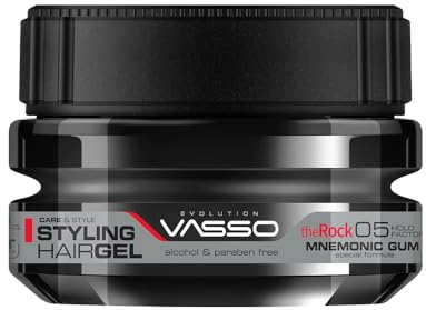 VASSO Professionelles Haargel Für Nasseffekte Bis Zu 24 Stunden Mnemonic Gum Styling Haar Gel The Rock, 250 Ml