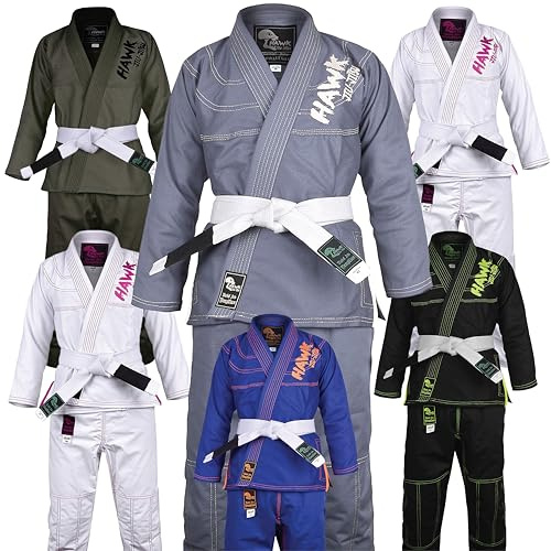 Hawk Sports Brazilian Jiu Jitsu Gi for Kids, Ultra-Light Extra Tough Premium Fabric Kids BJJ Gi for Martial Arts Training & Competition, Comfortable Perfect Fit BJJ Gear - Size K1, Gray