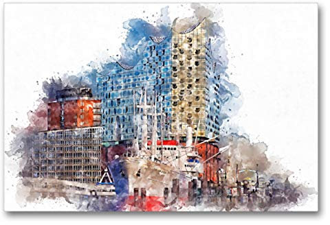 Premium Textil-Leinwand 90 x 60 cm Quer-Format Hamburg Elbphilharmonie | Wandbild, HD-Bild auf Keilrahmen, Fertigbild auf hochwertigem Vlies, Leinwanddruck von N N