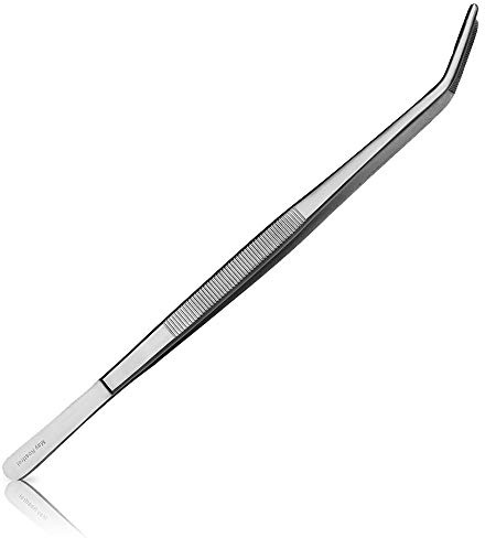 May Universalpinzette gebogen 30 cm rund innen gerieft Edelstahl | Lange, spülmaschinengeeignete Pinzette mit gebogener Spitze für Hobby, Haushalt und Alltag