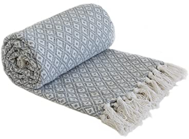 Emma Barclay Casablanca - Scandi Woven Recycled Cotton Chair Sofa Setee Bed Throw Over Blanket in Silver - 50x60 (127x152cm)
