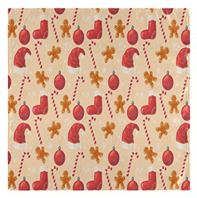 Set di 1 tovaglioli di stoffa con cappello di Babbo Natale e fiocco di neve, morbidi 50 x 50 cm, comodi tovaglioli in poliestere per cucina, casa, festa di nozze, festa di vacanza