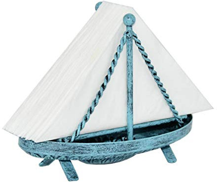 OwlGift Metal Sailboat Shaped Napkin Holder, Tabletop Paper Towel Dispenser, Mail Letter Sorter Rack, Document File Storage - Turquoise