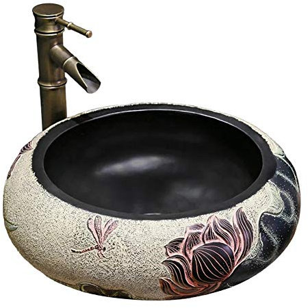FLYFO Style Chinois Créatif Vasque à Poser Rétro Résine Art Lavabo Pastorale Hôtel Salle De Bains Évier Résistant Aux éclaboussures Dureté élevée 44 Cm