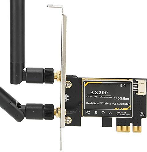 Tarjeta Bluetooth 5.1 WiFi Tarjeta adaptadora de red inalámbrica WiFi 6 PCIe Tarjeta de red PCI Express de banda dual de 5 GHz / 2,4 GHz con antena 2x para juegos de PC de escritorio AX200