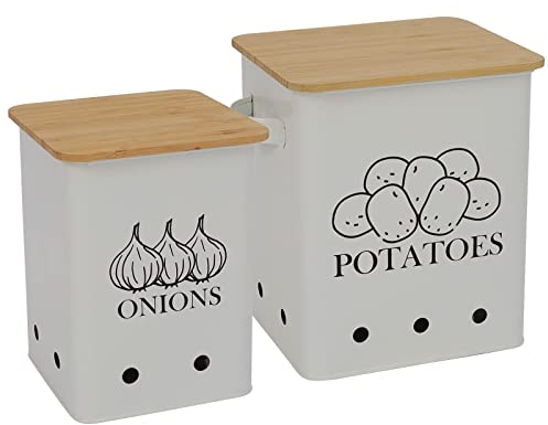 Xbopetda Lot de 2 boîtes de rangement de cuisine avec trous d'aération et couvercle en bois Blanc