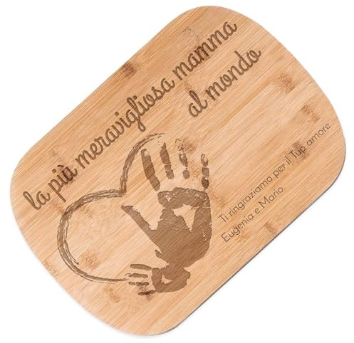 Maverton Tagliere in bambù, incisione personalizzata | Battilardo rettangolare, eco-friendly, dimensioni 35cm x 25cm, pensiero speciale per la donna, mamma meravigliosa