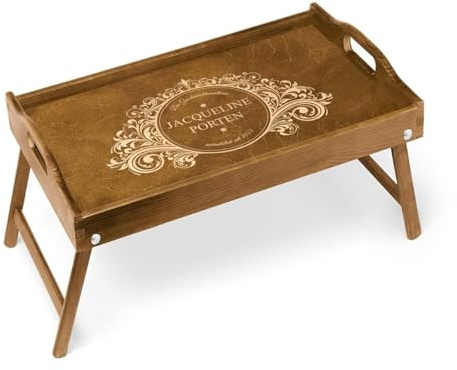 Maverton Serviertablage mit Gravur - personalisiert - Sofatablett mit Griffen - klappbar - mit erhöhtem Rand - Geburtstagsgeschenk für Frauen - Einzugsgeschenke - Dunkelbraun - Ornament